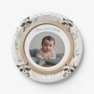 Racoon Photo Frame for Kids' Birthday Parties Paper Plate