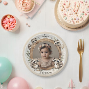 Racoon Photo Frame for Kids' Birthday Parties Paper Plate