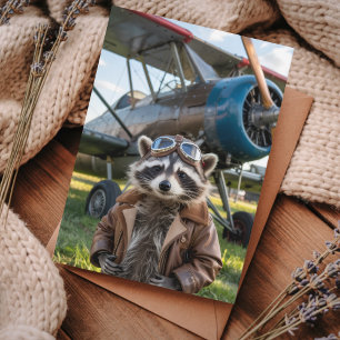 Racoon Pilot Aeroplane Funny Photo Birthday Postcard