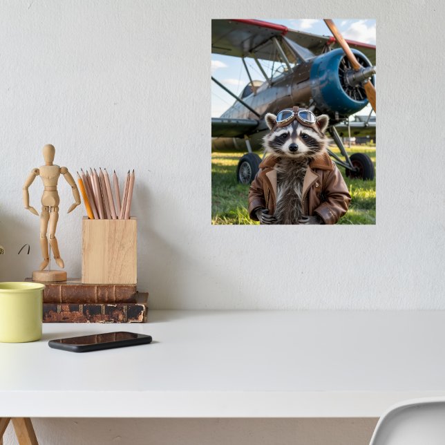 Racoon Pilot Aeroplane Funny Photo Christmas Poster (Creator Uploaded)