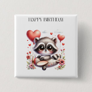 Racoon Pilot Birthday 15 Cm Square Badge