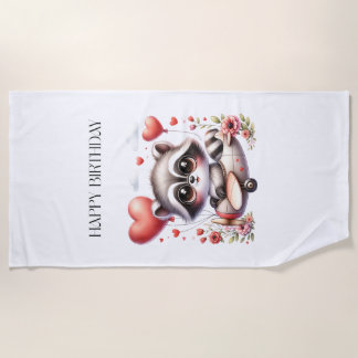 Racoon Pilot Birthday Beach Towel
