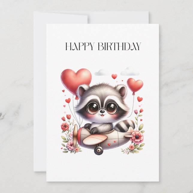 Racoon Pilot Birthday Card (Front)