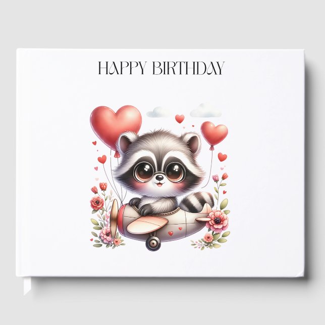 Racoon Pilot Birthday Guest Book (Front)