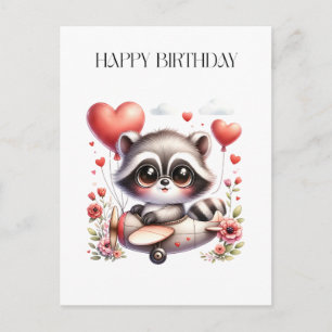 Racoon Pilot Birthday Invitation Postcard