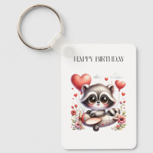 Racoon Pilot Birthday Key Ring