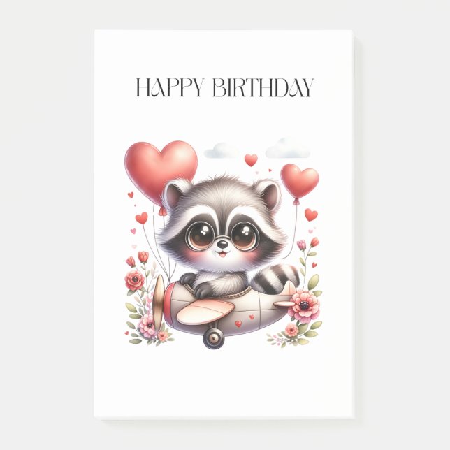 Racoon Pilot Birthday Post-it Notes (Front)