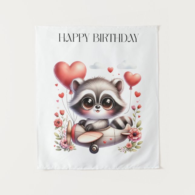 Racoon Pilot Birthday Tapestry (Front)