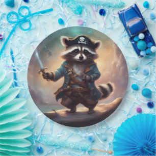 Racoon Pirate on Driftwood Paper Plate