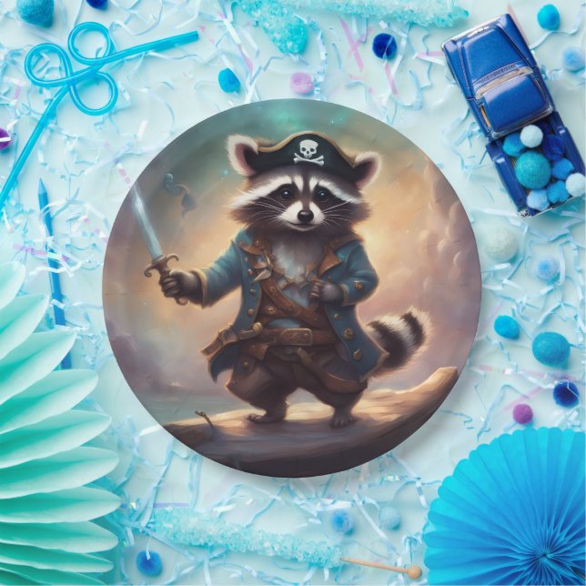 Racoon Pirate on Driftwood Paper Plate (Party)