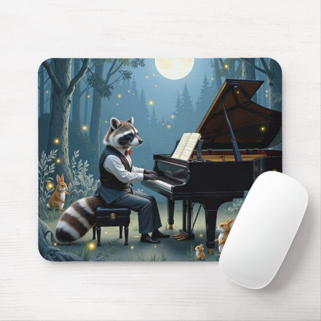 Racoon Playing a Grand Piano In the Forest Mouse Pad (With Mouse)
