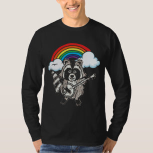 Racoon Playing Banjo Funny & 70s Rainbow Cute Ani T-Shirt