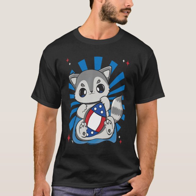 Racoon Playing Football For Coach Quaterback And L T-Shirt (Front)