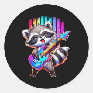 Racoon Playing Guitar Rock And Roll  Classic Round Sticker