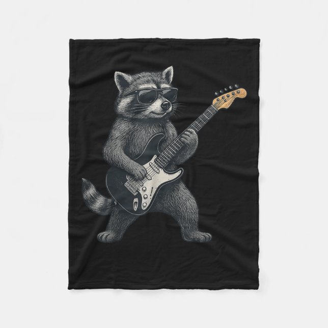 Racoon Playing Guitar Rock And Roll Gift Men Wome Fleece Blanket (Front)
