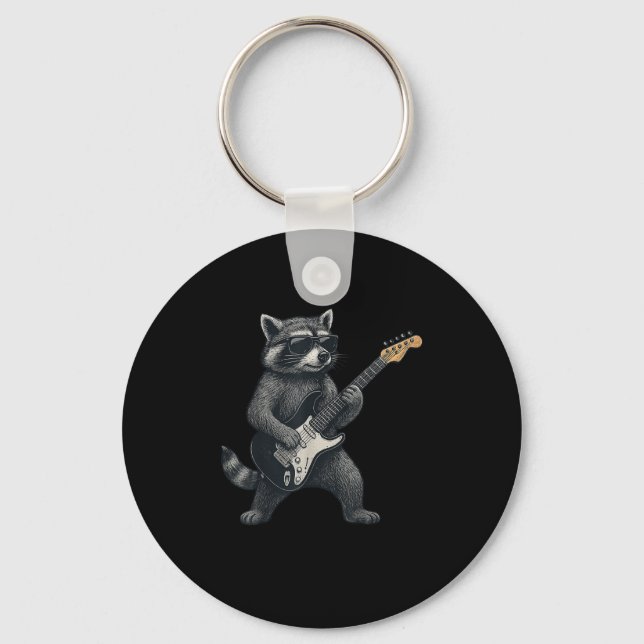 Racoon Playing Guitar Rock And Roll Gift Men Wome Key Ring (Front)