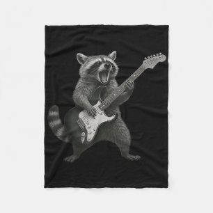 Racoon Playing Guitar Rock And Roll Guitarist Rac Fleece Blanket