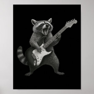 Racoon Playing Guitar Rock And Roll Guitarist Rac Poster