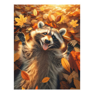 Racoon Playing in the Autumn Leaves Photo Print
