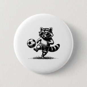 Racoon Playing Soccer Funny Sports Trendy Vintage 6 Cm Round Badge