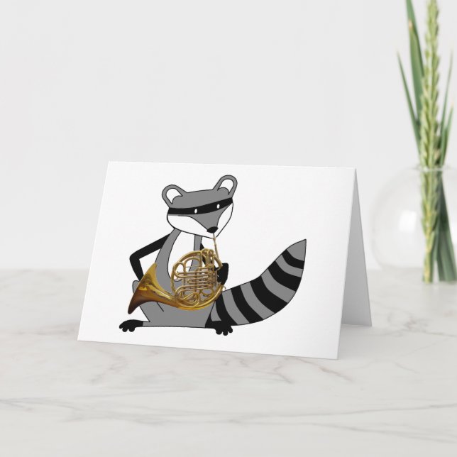 Racoon Playing the French Horn Card (Front)