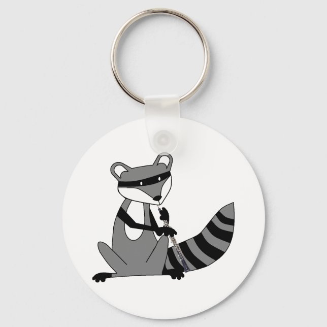 Racoon Playing the Oboe Key Ring (Front)