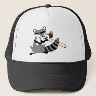 Racoon Playing the Trombone Trucker Hat