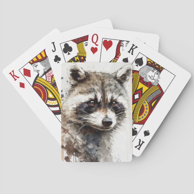 Racoon Portrait Animal Painting Wildlife Outdoors Playing Cards (Back)