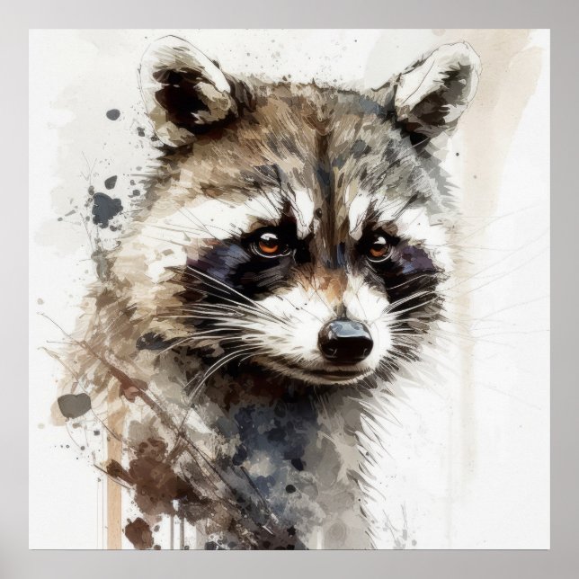 Racoon Portrait Animal Painting Wildlife Outdoors Poster (Front)