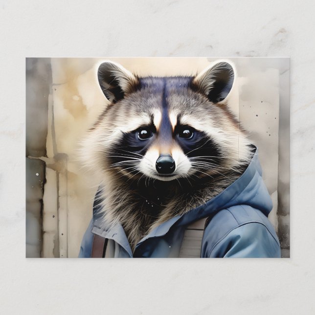 Racoon Portrait Watercolor Postcard (Front)