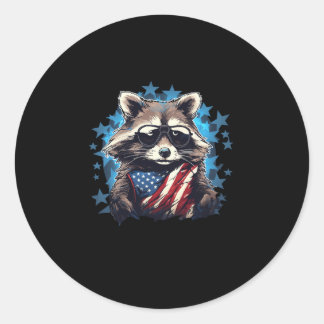Racoon proudly US Flag Trash Panda Lover Classic Round Sticker