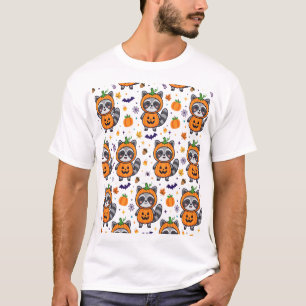 Racoon Pumpkin Camper Van Halloween Pattern T-Shirt