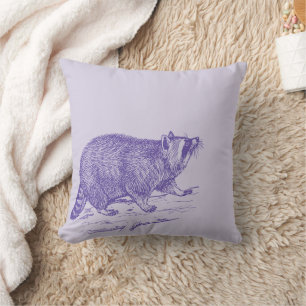 Racoon Purple Throw Pillow