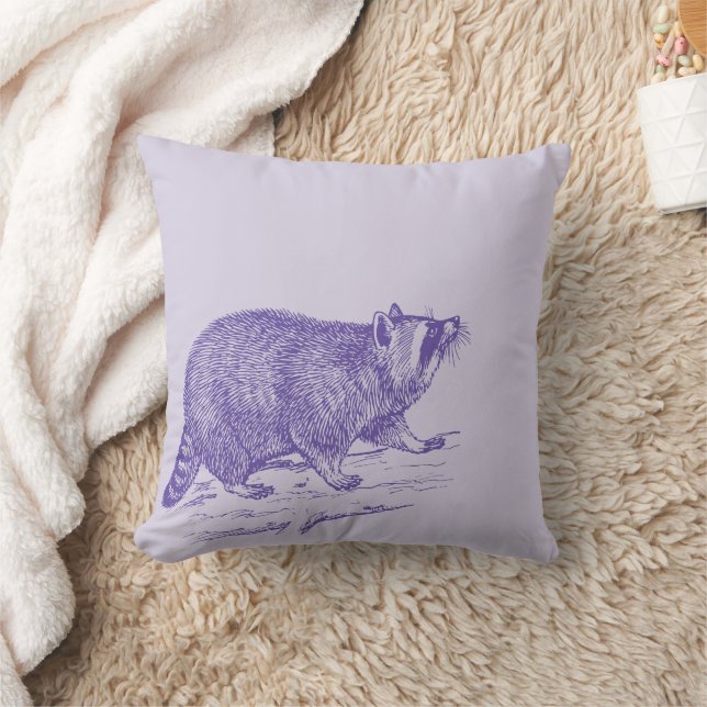 Racoon Purple Throw Pillow (Blanket)