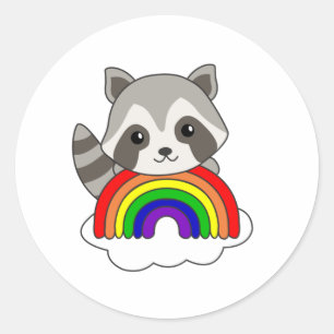 Racoon Rainbow Sweet Animals Colourful Racoon Classic Round Sticker