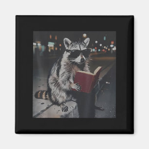 Racoon reading book funny animal meme bookworm magnet