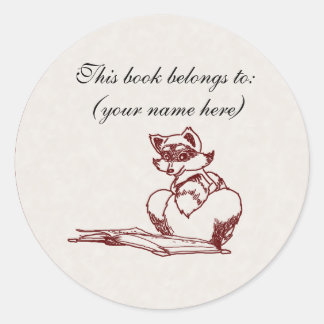 Racoon reading classic round sticker