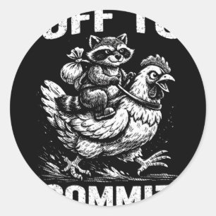 Racoon Riding Chicken Off To Commit Software Deve Classic Round Sticker
