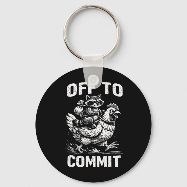 Racoon Riding Chicken Off To Commit Software Deve Key Ring (Front)