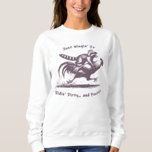 Racoon Riding Rooster – Barnyard Rodeo Cowboy Sweatshirt