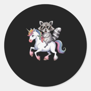 Racoon Riding Unicorn Cute Animal Fantasy For Kid Classic Round Sticker
