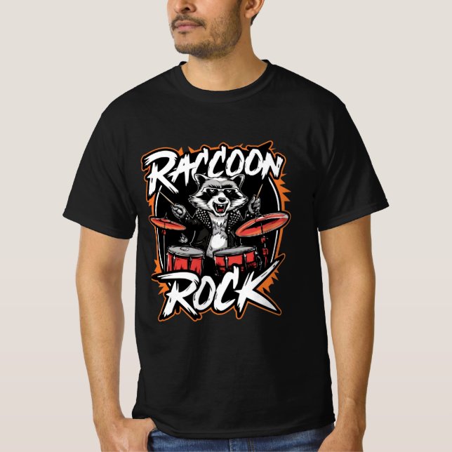 Racoon Rock T-shirt - Funny Racoon Cowboy Design (Front)