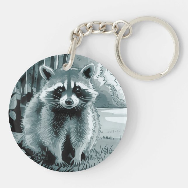 Racoon Round Acrylic Keychain (Back)