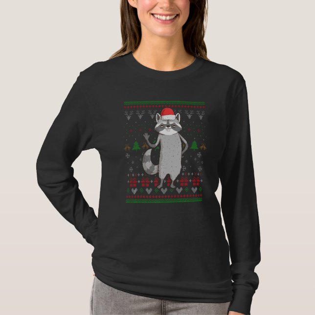 Racoon Santa Claus Ugly Christmas Pattern X Mas H T-Shirt (Front)