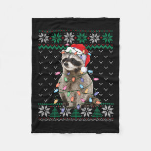 Racoon Santa Hat Christmas Ugly Sweater Animals L Fleece Blanket