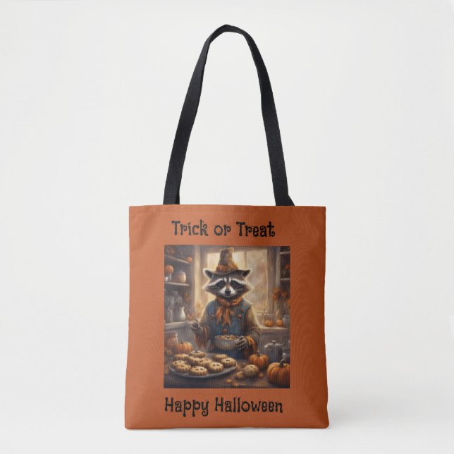 Racoon Scarecrow cooking Halloween dnner Tote Bag (Front)