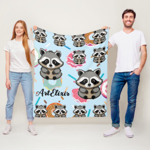 Racoon Sitting Sweet Background Print Fleece Blanket