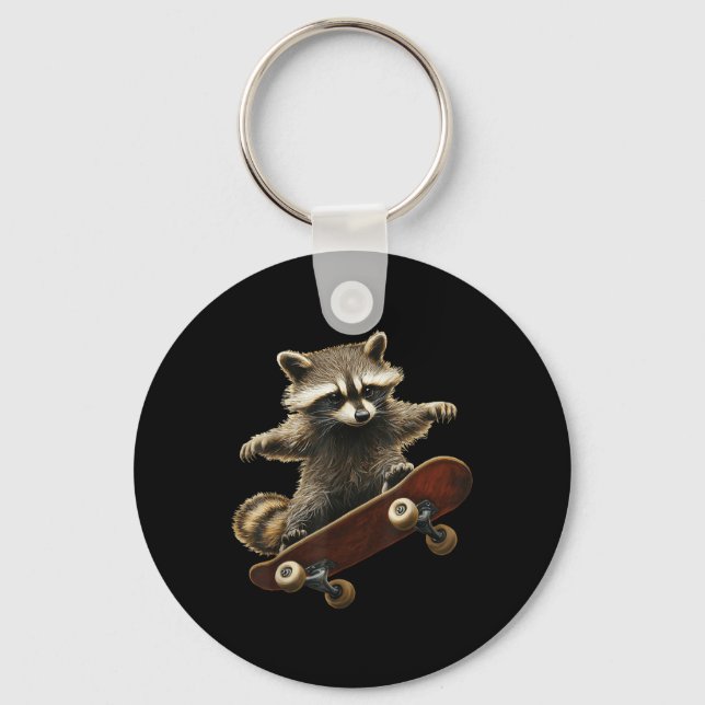 Racoon Skateboard Skateboarding Funny Graphic  Key Ring (Front)
