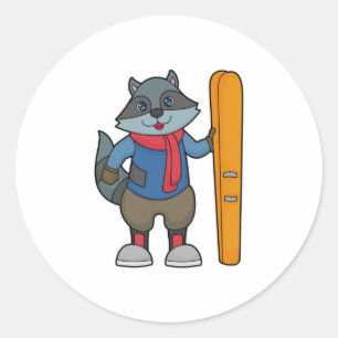Racoon Skier Ski Classic Round Sticker
