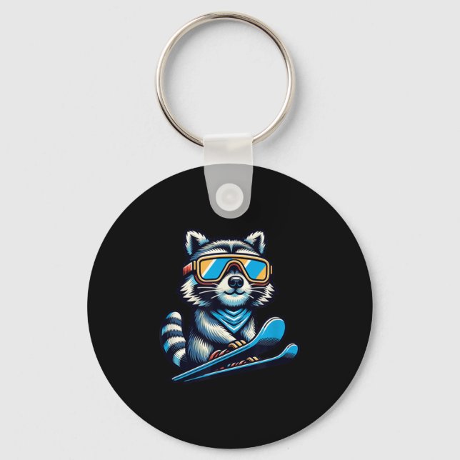 Racoon Skiing Funny Winter And Outdoors Cute And  Key Ring (Front)